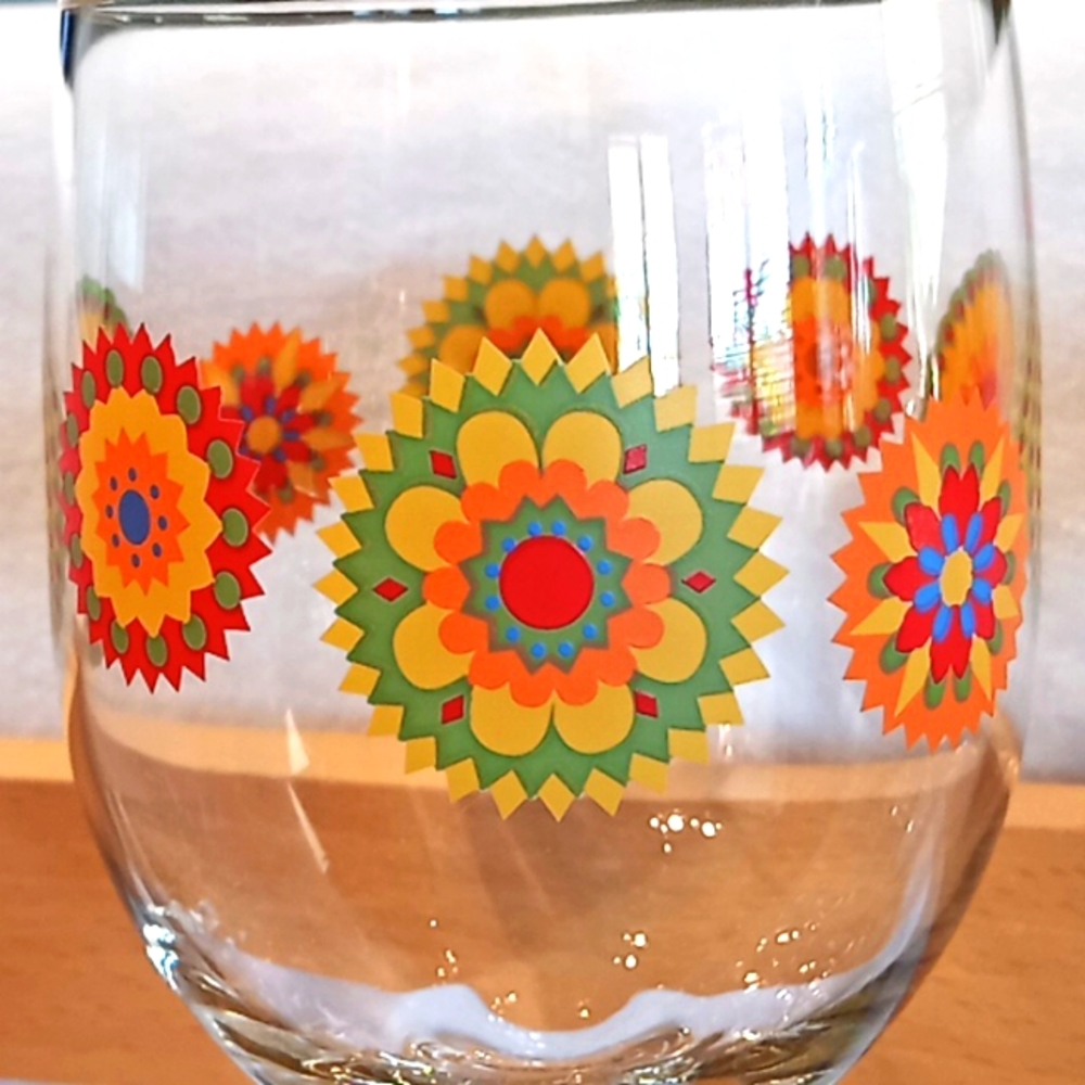 VTG Set of 2 Greenbriar Groovy Stemmed Wine Glasses. Mandela Pattern. - Picture 2 of 6